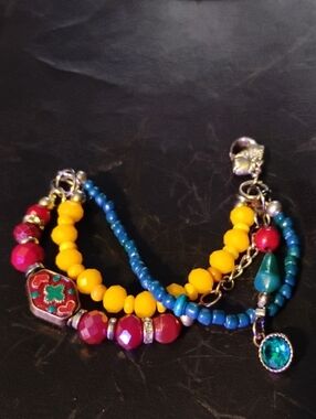 Hand Crafted Yellow and Blue Beaded Bracelet
